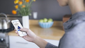 Person viewing Visa Commerce Network information on mobile phone. Person viewing Visa Commerce Network information on mobile phone.